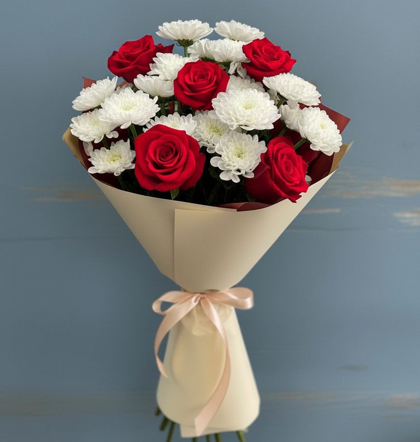 Букет цветов из: Розы и Хризантемы в Пролетарском Ставропольского края