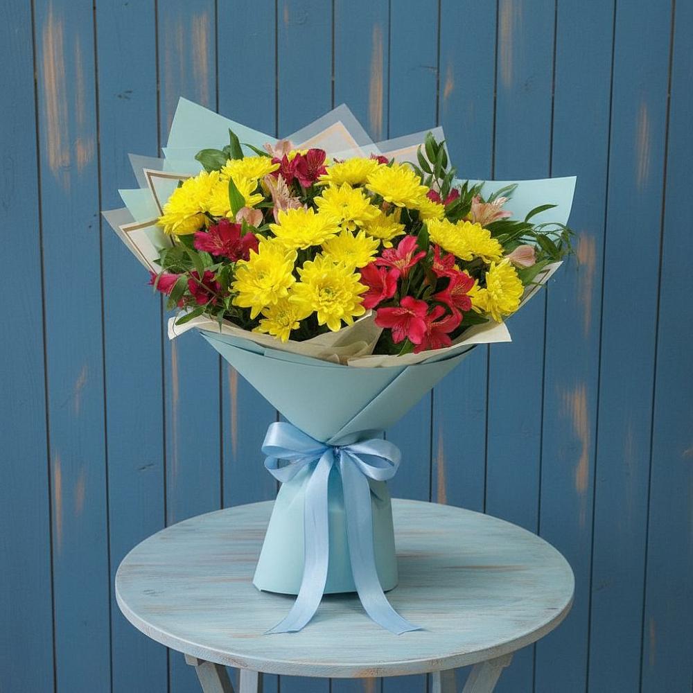 Букет цветов из: Альстромерии и Хризантемы в Пролетарском Ставропольского края