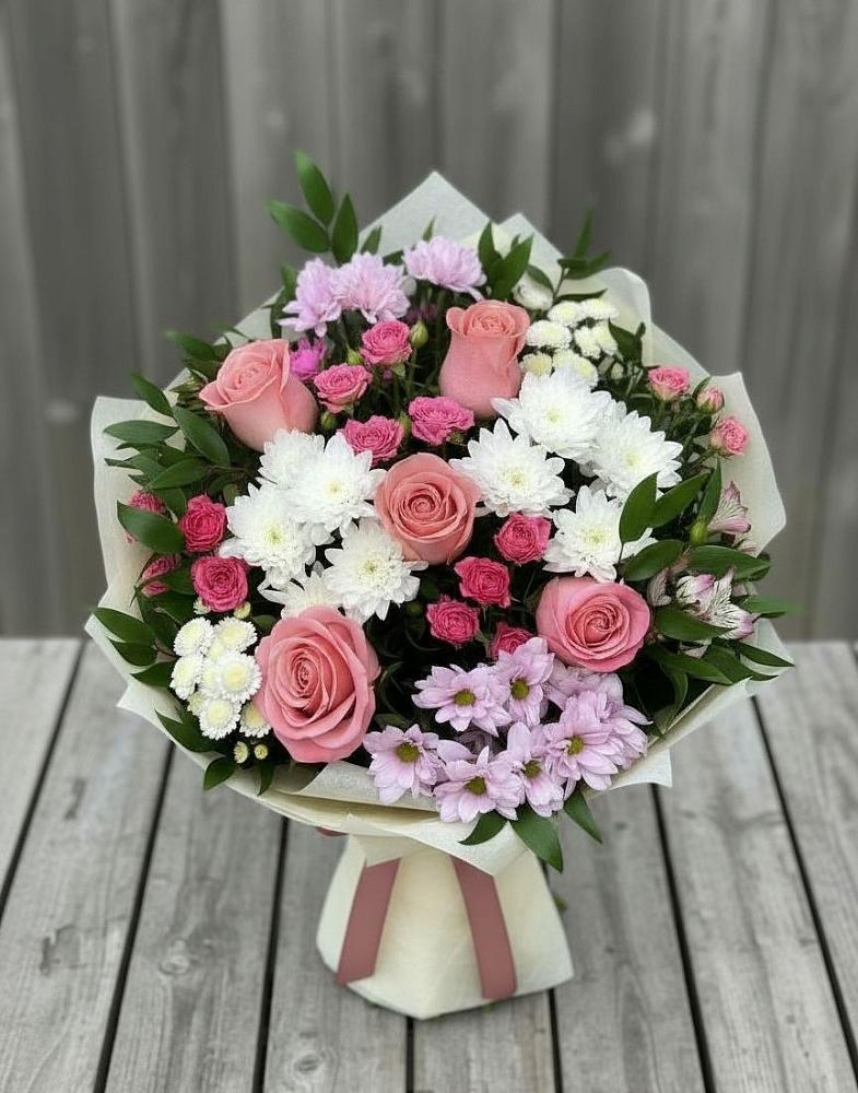 Букет цветов из: Альстромерии, Гвоздики, Розы и Хризантемы в Пролетарском Ставропольского края