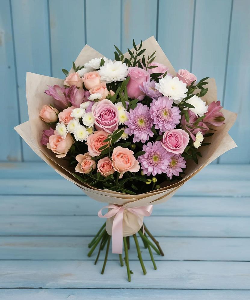 Букет цветов из: Хризантемы, Розы и Альстромерии в Пролетарском Ставропольского края