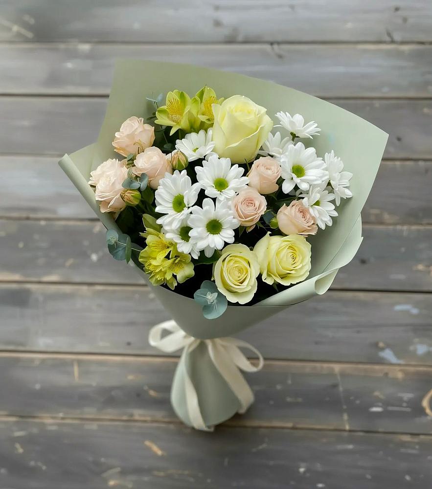 Букет цветов из: Альстромерии, Розы и Хризантемы в Пролетарском Ставропольского края