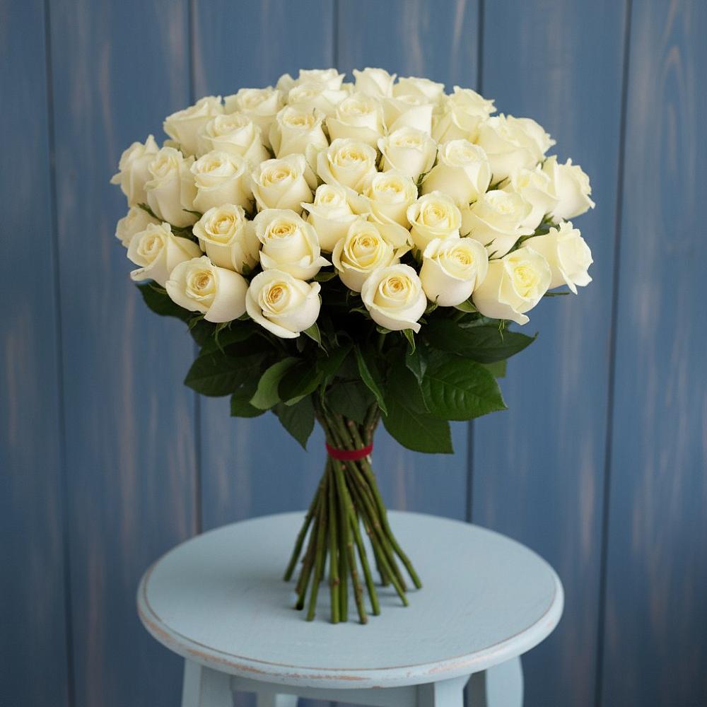 Букет 51 Белая роза Эдлесс Лав в Пролетарском Ставропольского края