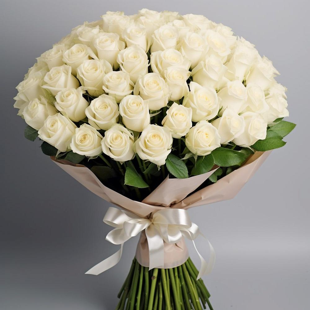 Букет 101 беля роза Белоснежка в Пролетарском Ставропольского края