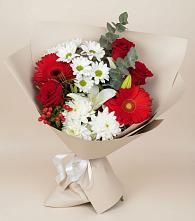 Букет цветов из:  Розы, Хризантемы, Герберы и Лилии в Пролетарском Ставропольского края