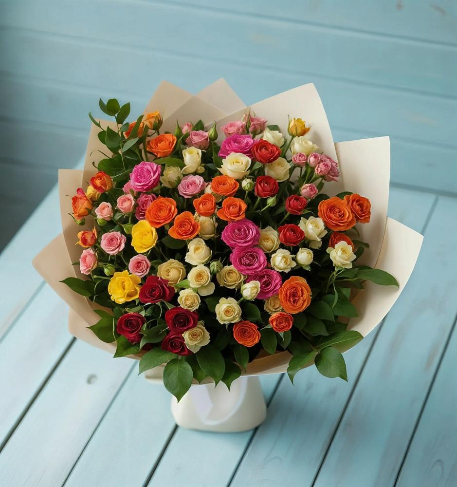 Букет Микс из разноцветных кустовых роз в Пролетарском Ставропольского края