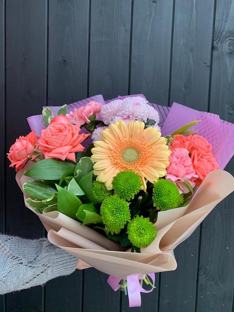 Букет цветов из: Гвоздики, Розы, Герберы и Хризантемы в Пролетарском Ставропольского края