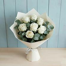 Букет Белые розы в Эвкалипте #REPLACE_PRED# Пролетарском Ставропольского края