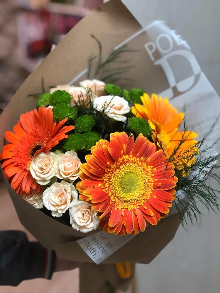 Букет цветов из: Герберы, Хризантемы и Розы в Пролетарском Ставропольского края